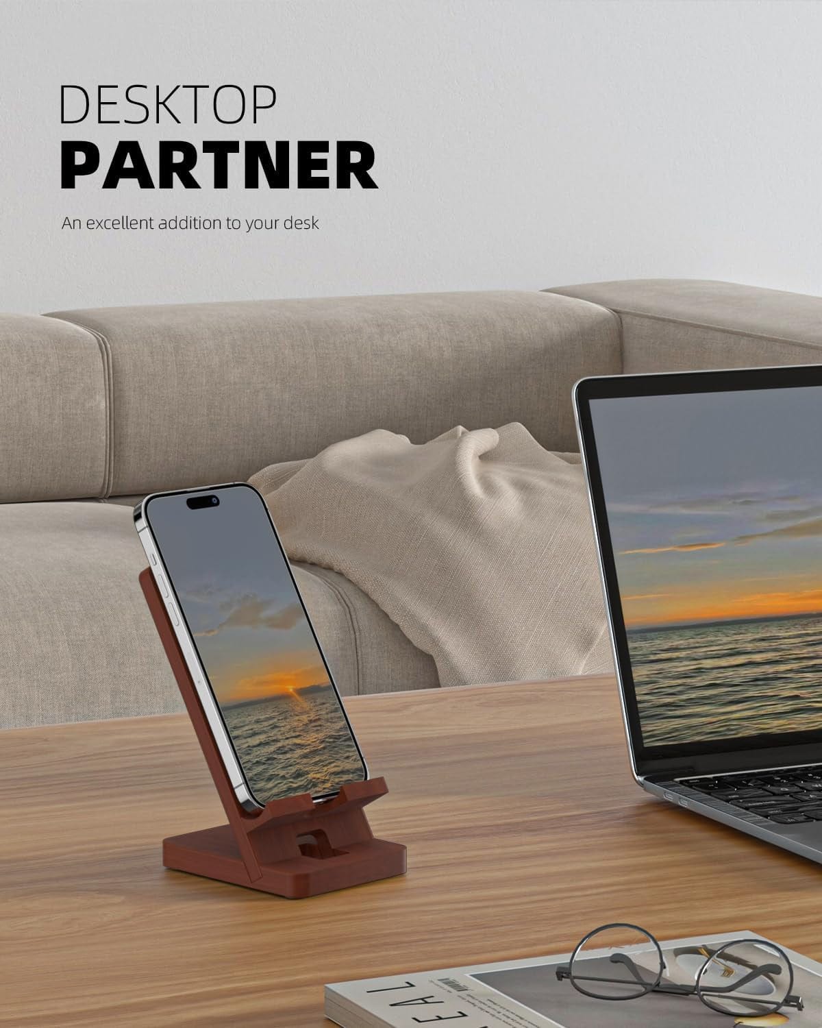 Elegant Wooden Phone Stand & Desk Organizer - Stylish Workspace Solution - Nourishment Tapestry