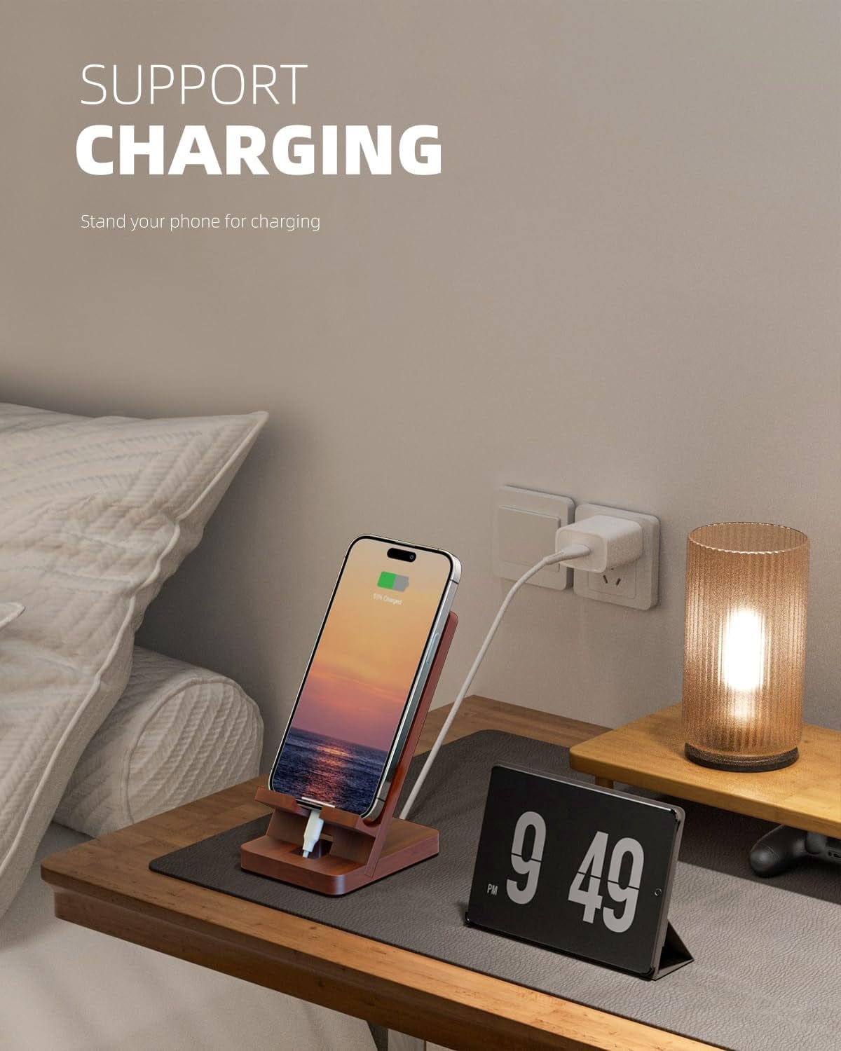 Elegant Wooden Phone Stand & Desk Organizer - Stylish Workspace Solution - Nourishment Tapestry