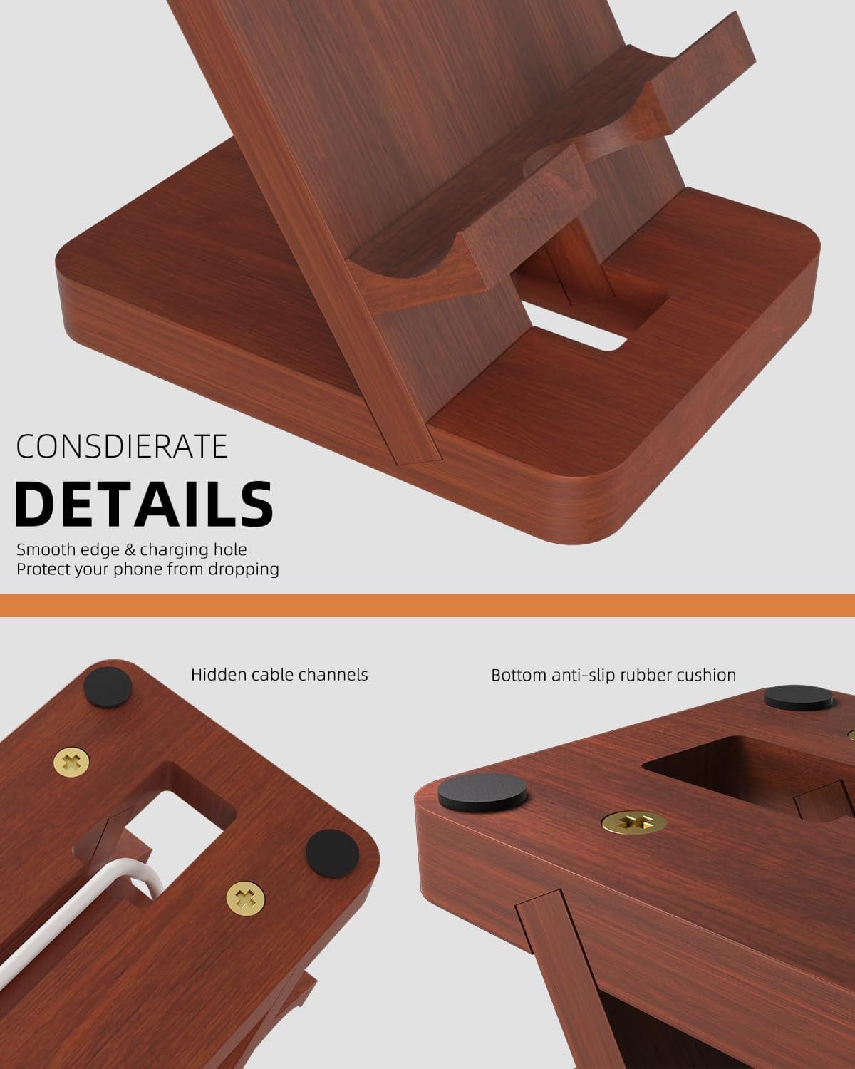 Elegant Wooden Phone Stand & Desk Organizer - Stylish Workspace Solution - Nourishment Tapestry