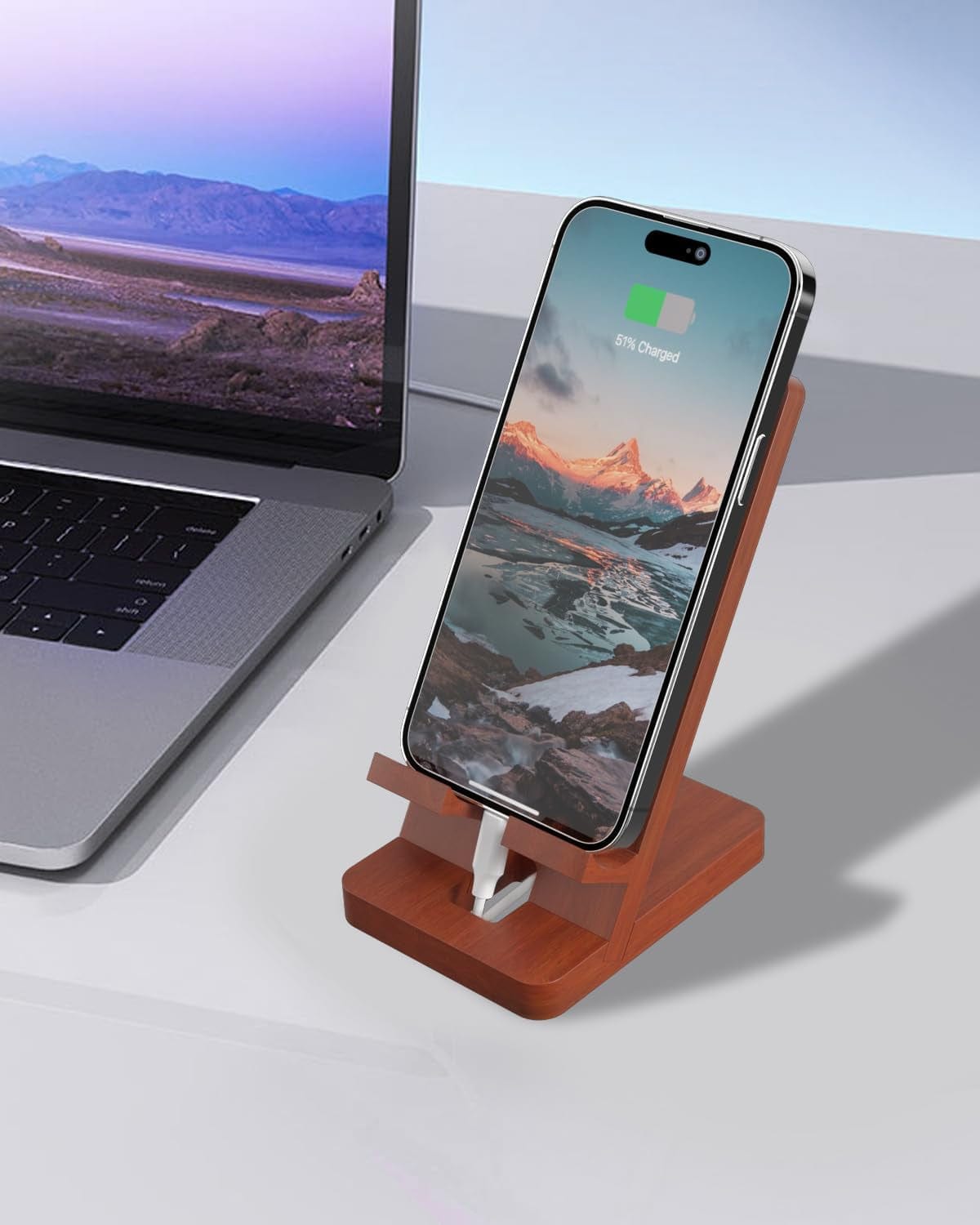 Elegant Wooden Phone Stand & Desk Organizer - Stylish Workspace Solution - Nourishment Tapestry