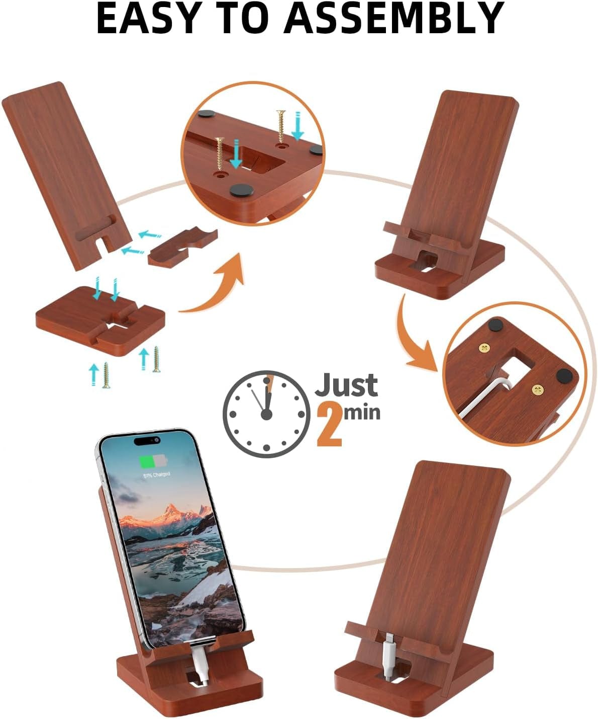 Elegant Wooden Phone Stand & Desk Organizer - Stylish Workspace Solution - Nourishment Tapestry