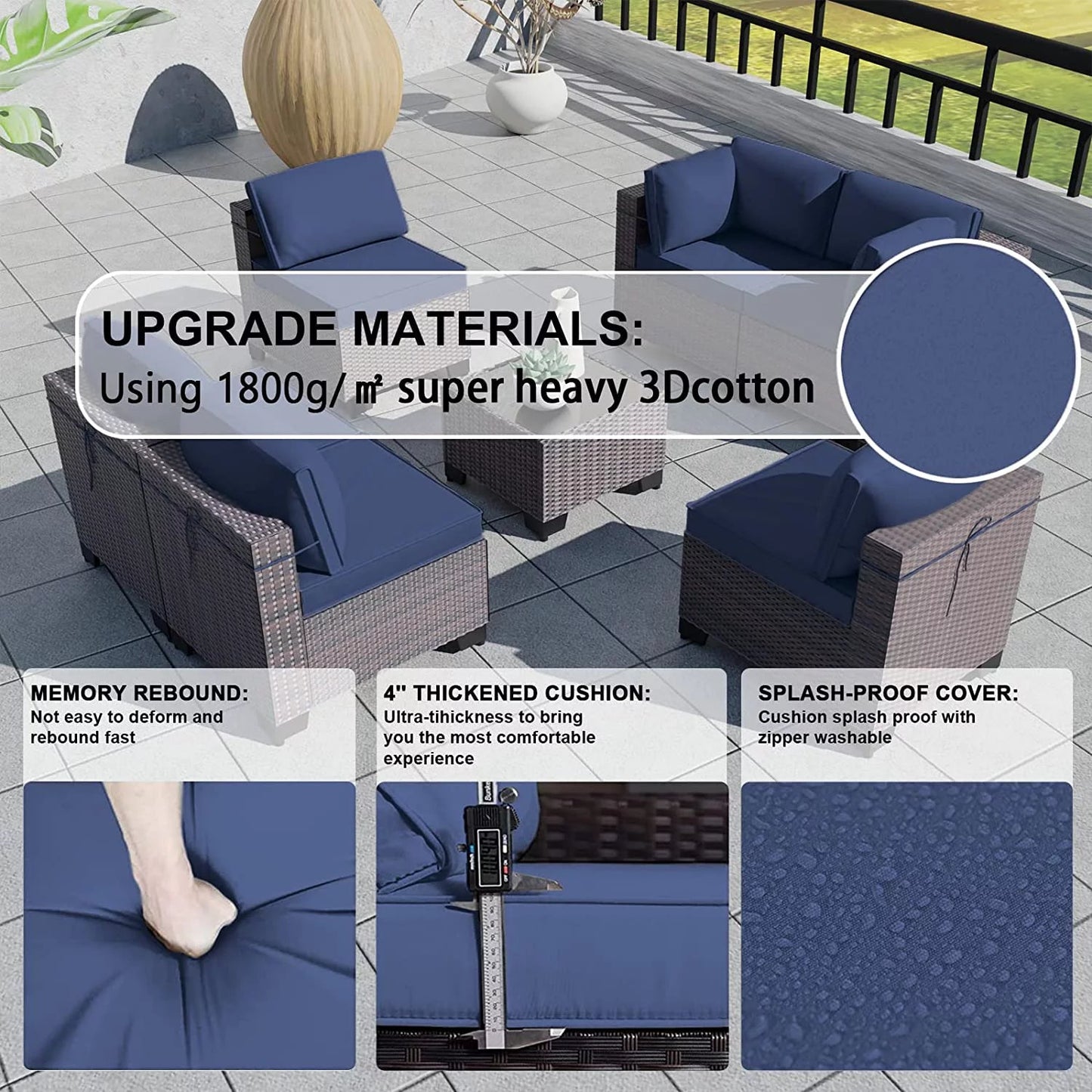 Luxurious Navy Blue Wicker Patio Set - 7 - Piece Outdoor Sectional - Nourishment Tapestry