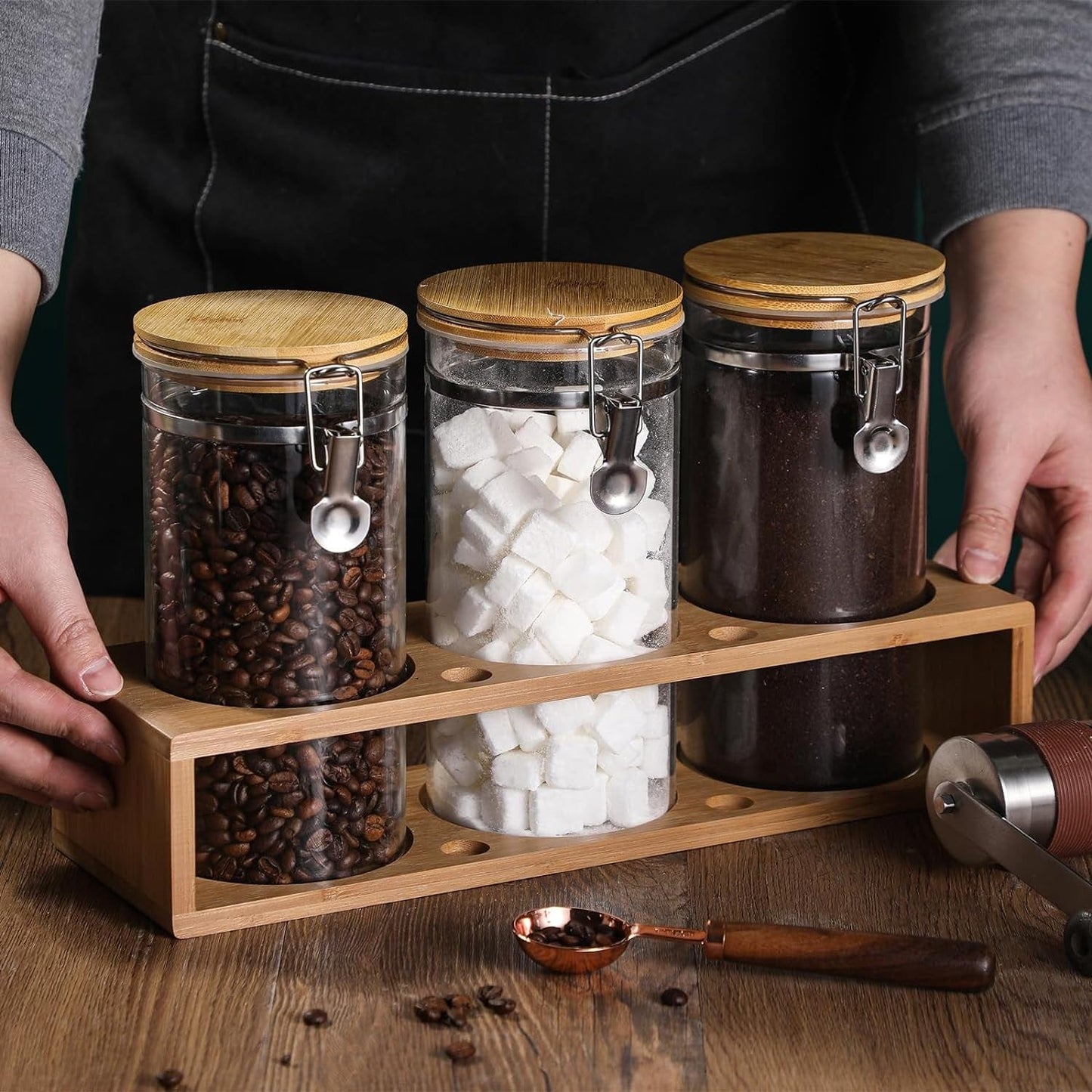 Premium Airtight Glass Coffee Canister with Bamboo Lid: Keep Beans Fresh in Style - Nourishment Tapestry