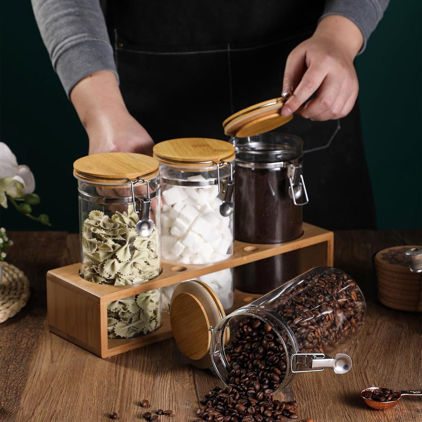 Premium Airtight Glass Coffee Canister with Bamboo Lid: Keep Beans Fresh in Style - Nourishment Tapestry