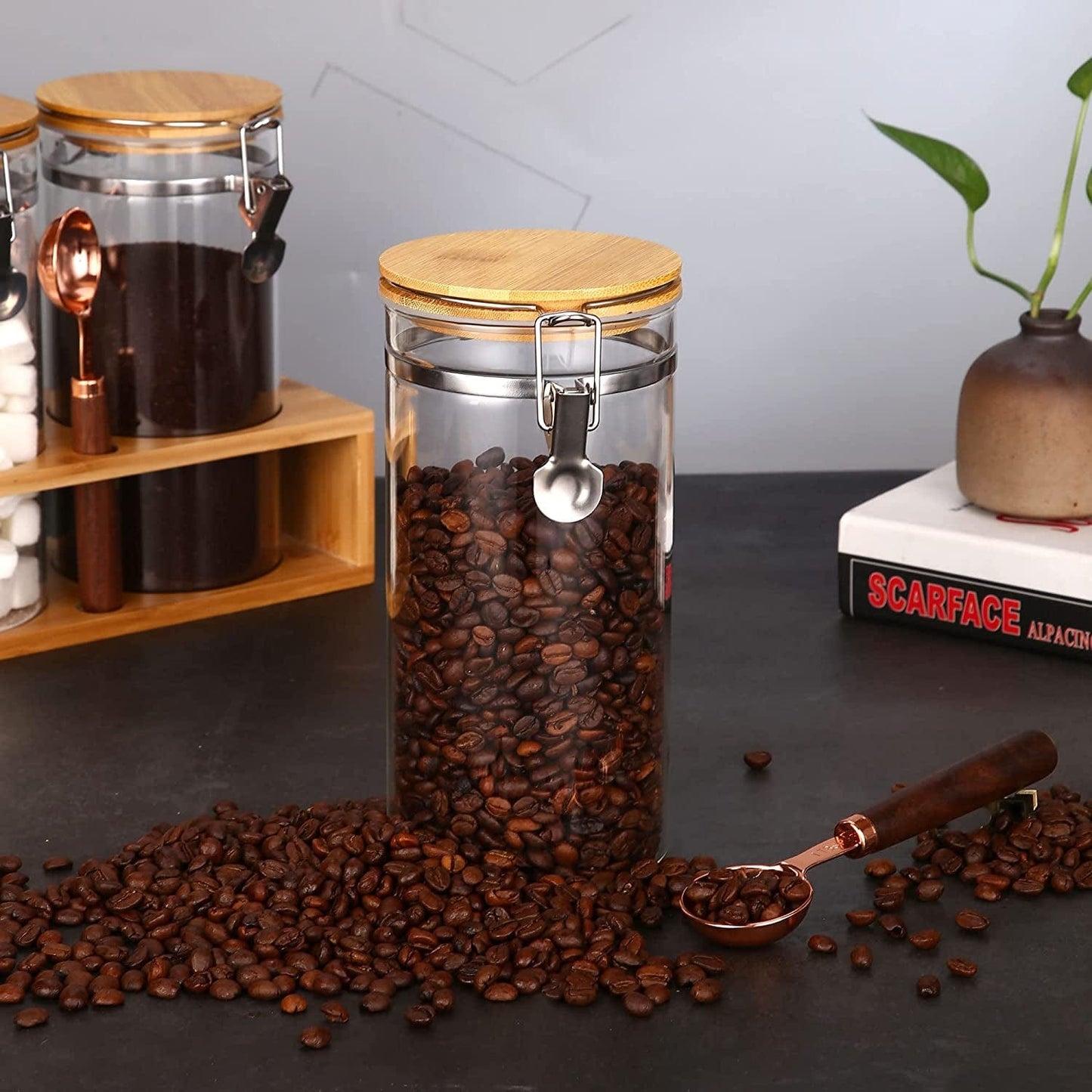 Premium Airtight Glass Coffee Canister with Bamboo Lid: Keep Beans Fresh in Style - Nourishment Tapestry