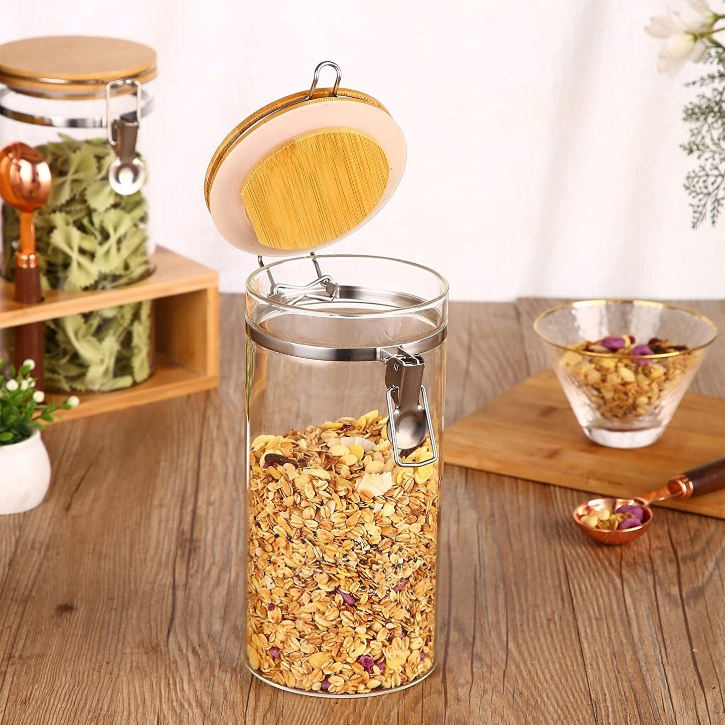 Premium Airtight Glass Coffee Canister with Bamboo Lid: Keep Beans Fresh in Style - Nourishment Tapestry