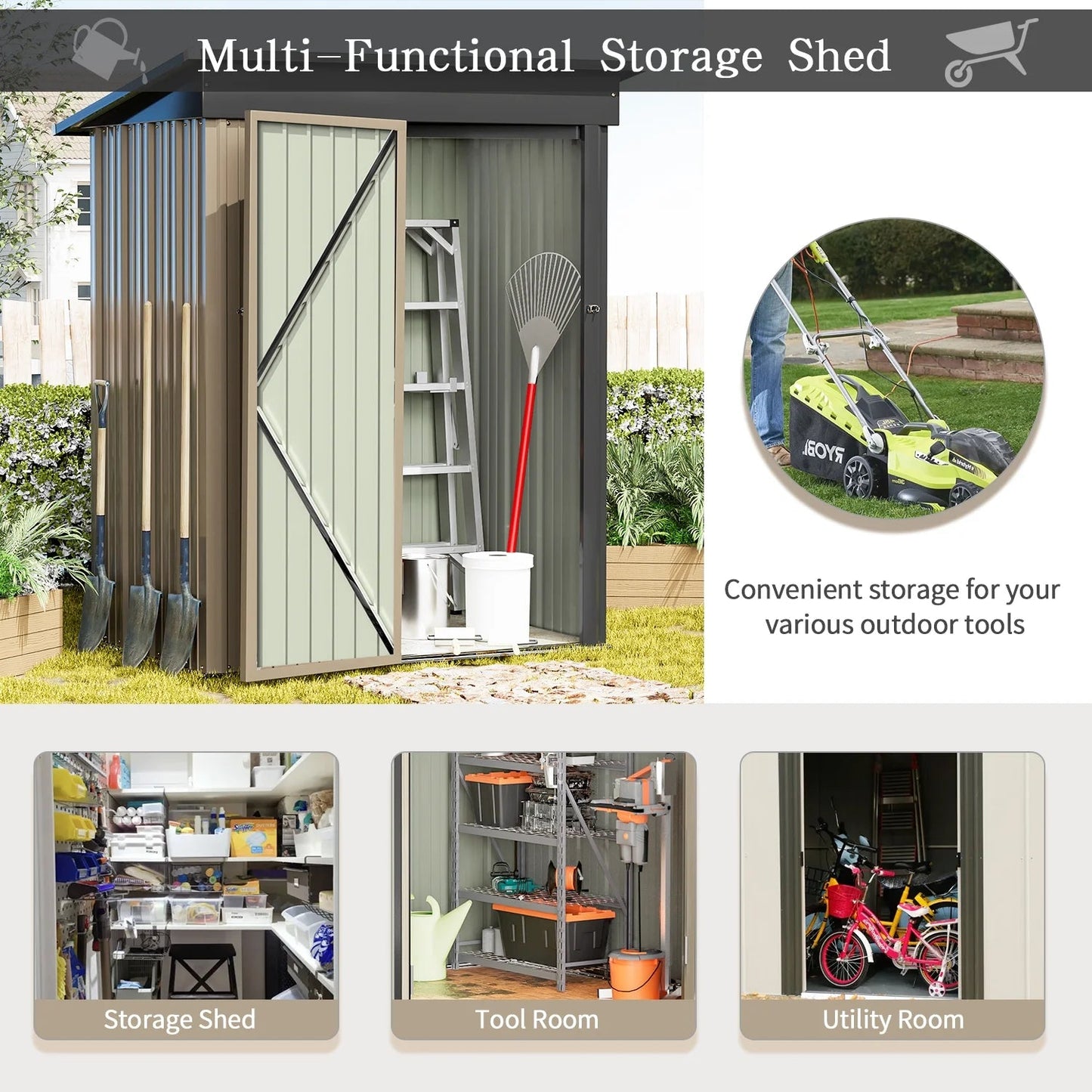 Secure 5x3 Ft Metal Garden Shed: Lockable Outdoor Storage for Patio & Backyard - High Security Solution - Nourishment Tapestry