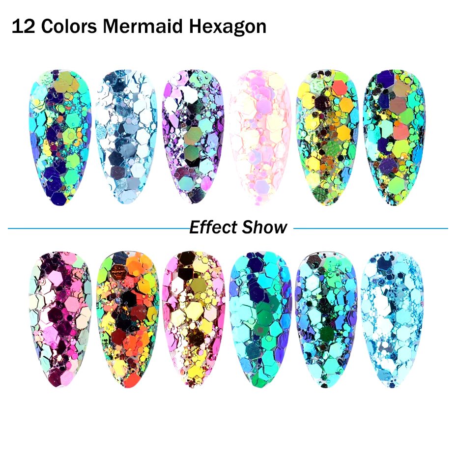 12 - Grid Mermaid Nail Glitter Set: Chameleon Sparkle Sequins for Stunning Manicure Art - Nourishment Tapestry