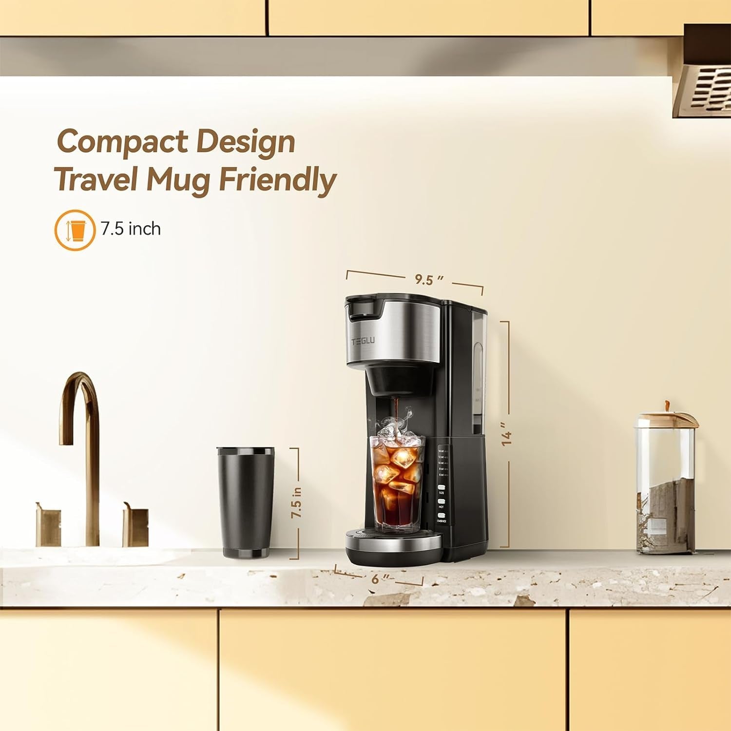 2 - in - 1 Single Serve Coffee Maker: Brew Hot and Iced Coffee, Compatible with K Cups and Ground Coffee, 30oz Water Reservoir, Brews 6 - 14oz Cups, Travel Mug Friendly, Black Design - Nourishment Tapestry