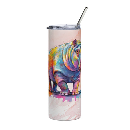 20oz Hippo Tumbler: Stylish Insulated Cup for Hot & Cold Drinks, Watercolor Design - Buy Now! - Nourishment Tapestry