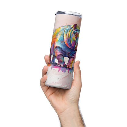 20oz Hippo Tumbler: Stylish Insulated Cup for Hot & Cold Drinks, Watercolor Design - Buy Now! - Nourishment Tapestry