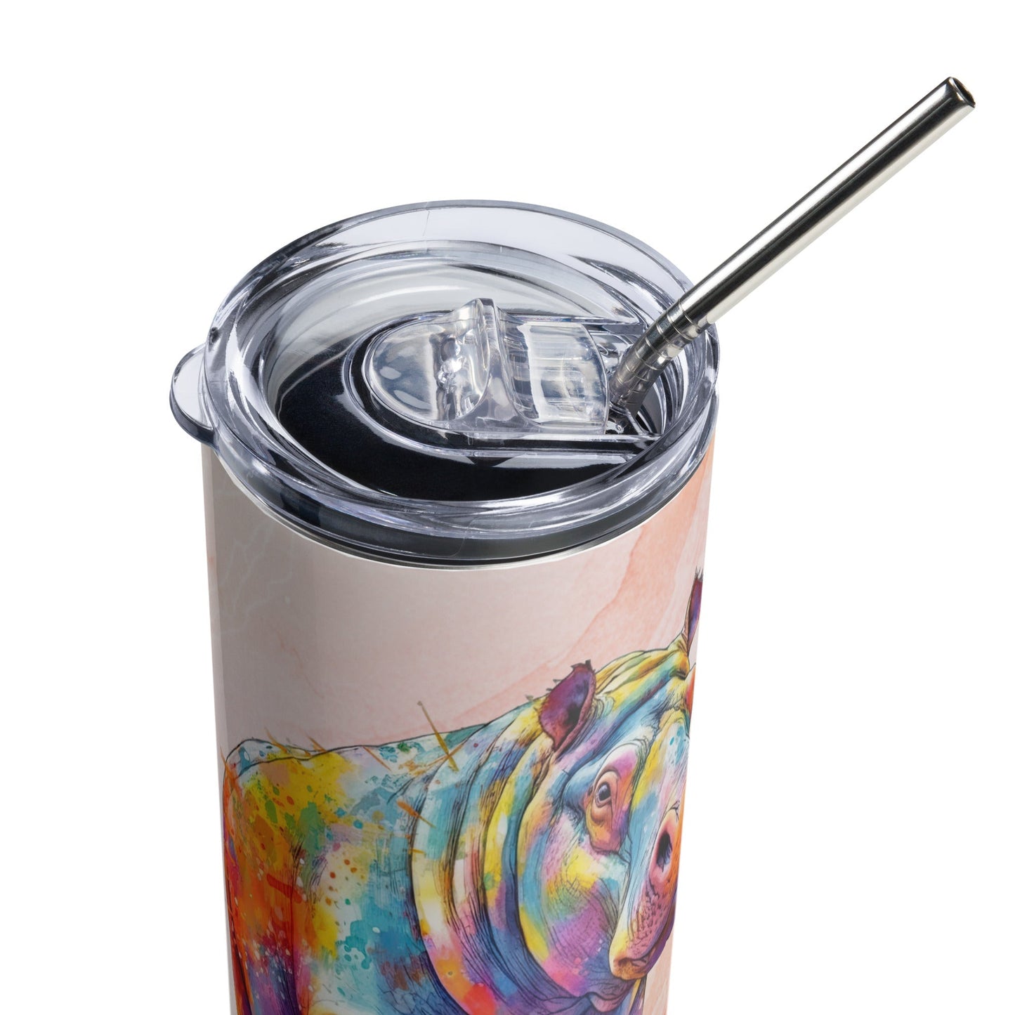 20oz Hippo Tumbler: Stylish Insulated Cup for Hot & Cold Drinks, Watercolor Design - Buy Now! - Nourishment Tapestry