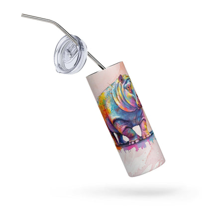 20oz Hippo Tumbler: Stylish Insulated Cup for Hot & Cold Drinks, Watercolor Design - Buy Now! - Nourishment Tapestry