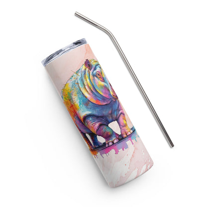 20oz Hippo Tumbler: Stylish Insulated Cup for Hot & Cold Drinks, Watercolor Design - Buy Now! - Nourishment Tapestry