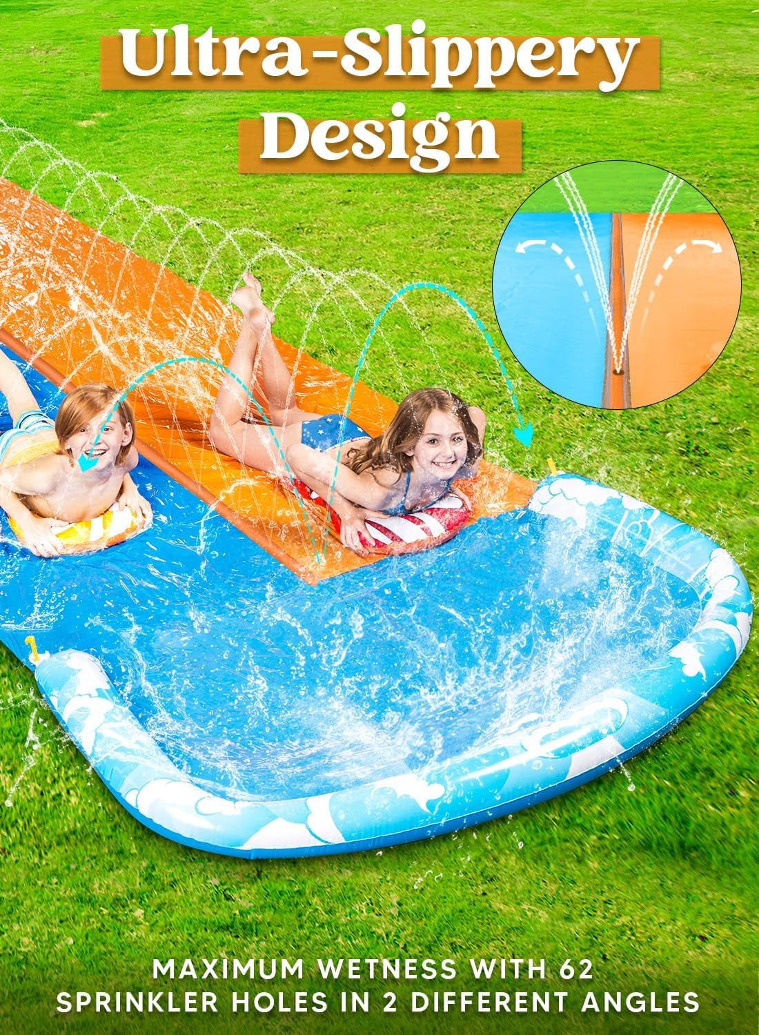 22.5Ft Water Slide with 2 Bodyboards and Sprinkler - Outdoor Fun for Kids - Nourishment Tapestry