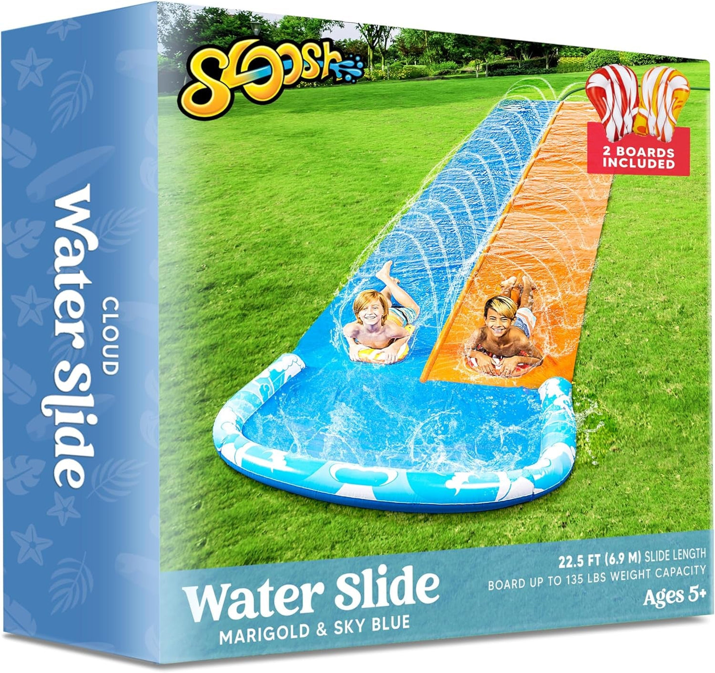 22.5Ft Water Slide with 2 Bodyboards and Sprinkler - Outdoor Fun for Kids - Nourishment Tapestry