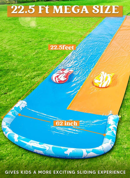 22.5Ft Water Slide with 2 Bodyboards and Sprinkler - Outdoor Fun for Kids - Nourishment Tapestry