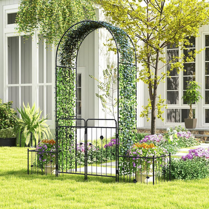 2.2M Metal Garden Arbor Trellis with Lockable Gate and Planters - Nourishment Tapestry