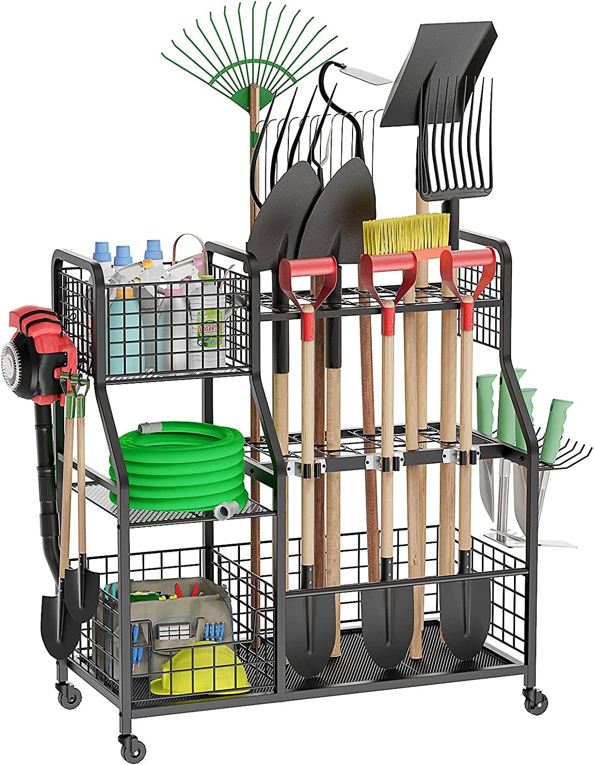 3 - Tier Wheeled Garden Tool Organizer: Ultimate Garage, Shed & Yard Storage Rack - Nourishment Tapestry