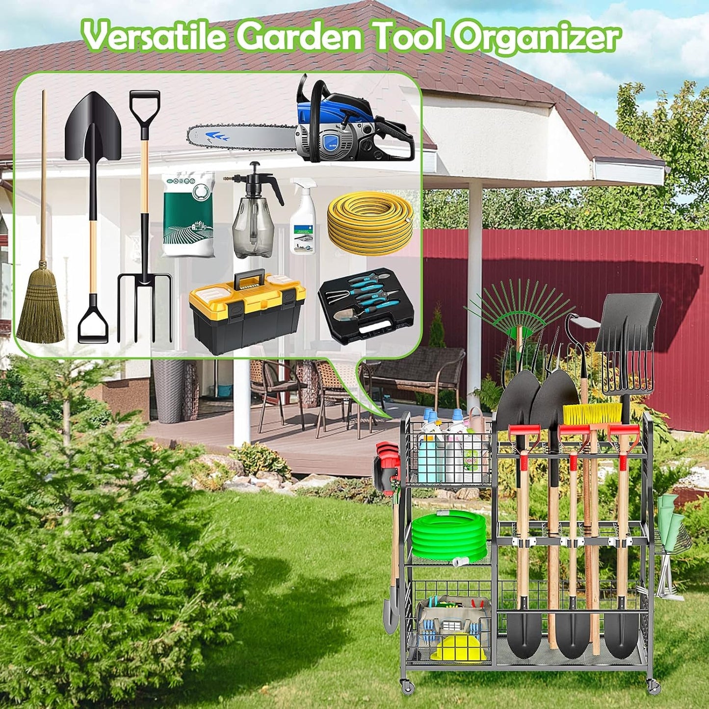 3 - Tier Wheeled Garden Tool Organizer: Ultimate Garage, Shed & Yard Storage Rack - Nourishment Tapestry