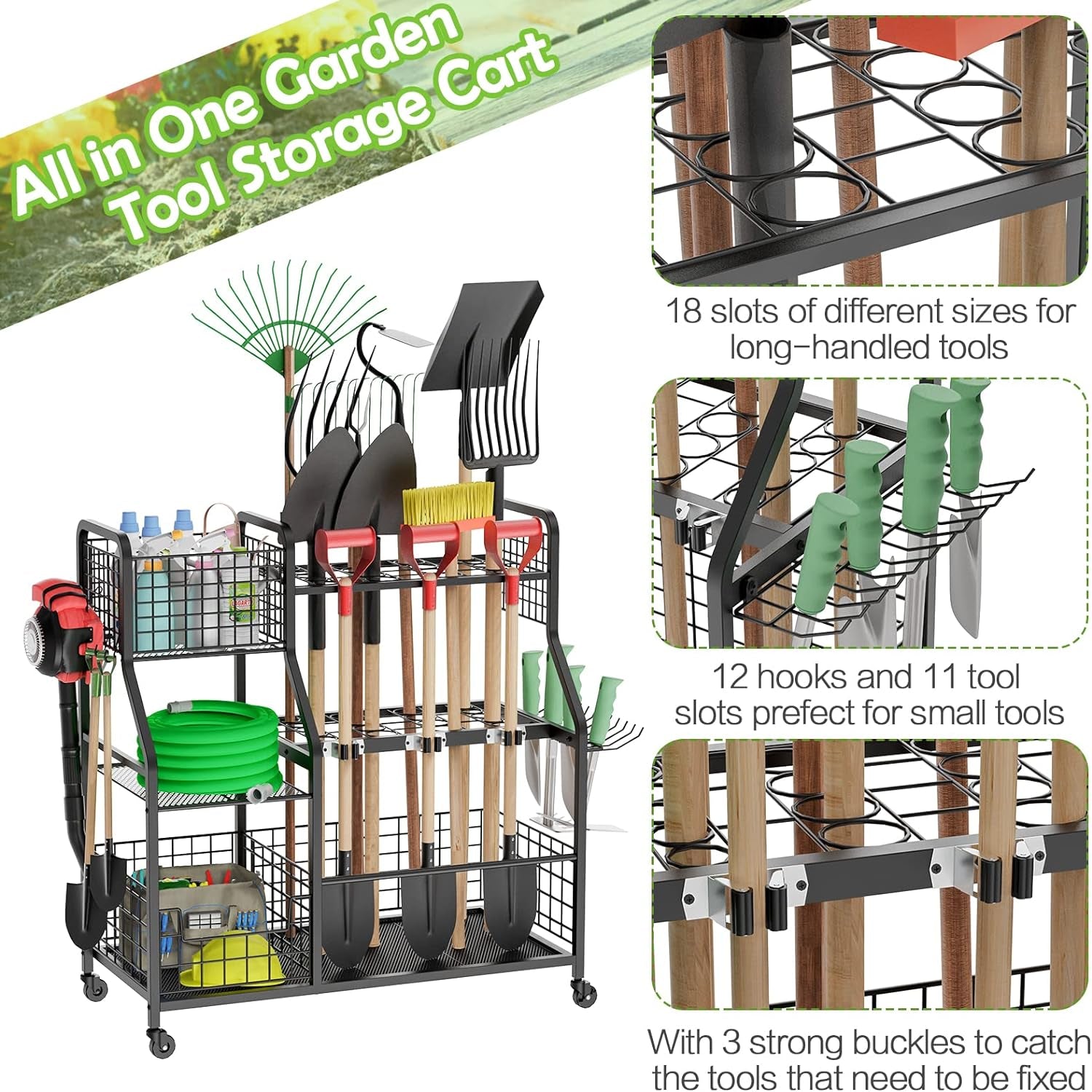 3 - Tier Wheeled Garden Tool Organizer: Ultimate Garage, Shed & Yard Storage Rack - Nourishment Tapestry