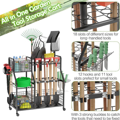 3 - Tier Wheeled Garden Tool Organizer: Ultimate Garage, Shed & Yard Storage Rack - Nourishment Tapestry