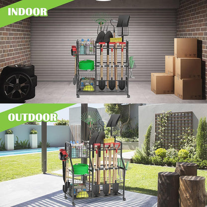 3 - Tier Wheeled Garden Tool Organizer: Ultimate Garage, Shed & Yard Storage Rack - Nourishment Tapestry