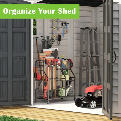 3 - Tier Wheeled Garden Tool Organizer: Ultimate Garage, Shed & Yard Storage Rack - Nourishment Tapestry