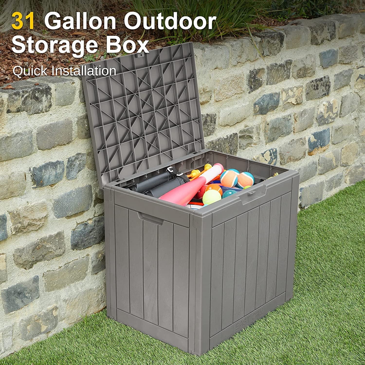 31 Gallon Weatherproof Outdoor Storage Box: Lockable Deck Box for Patio & Garden - Nourishment Tapestry