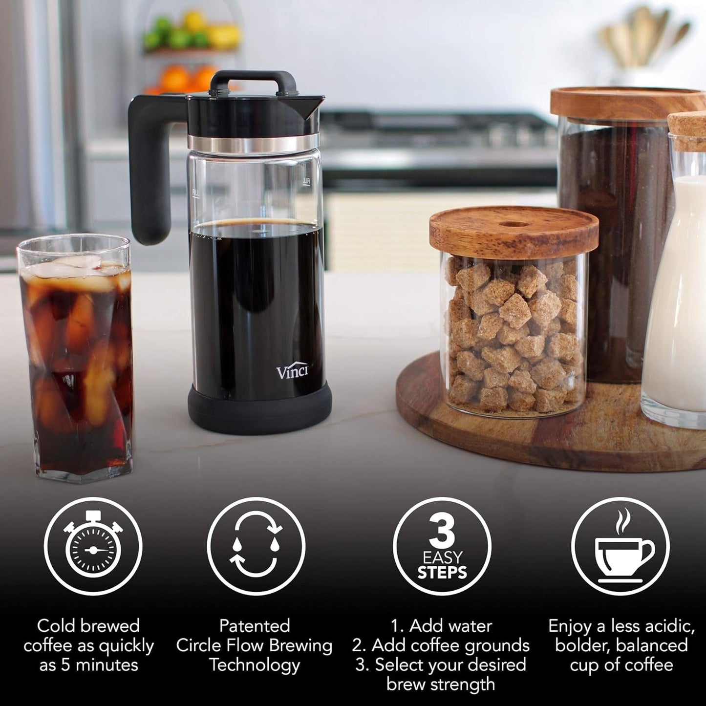 5 - Minute Electric Cold Brew Coffee Maker with 4 Brew Strengths - Easy Clean Glass Carafe - Ideal for Iced Coffee! - Nourishment Tapestry