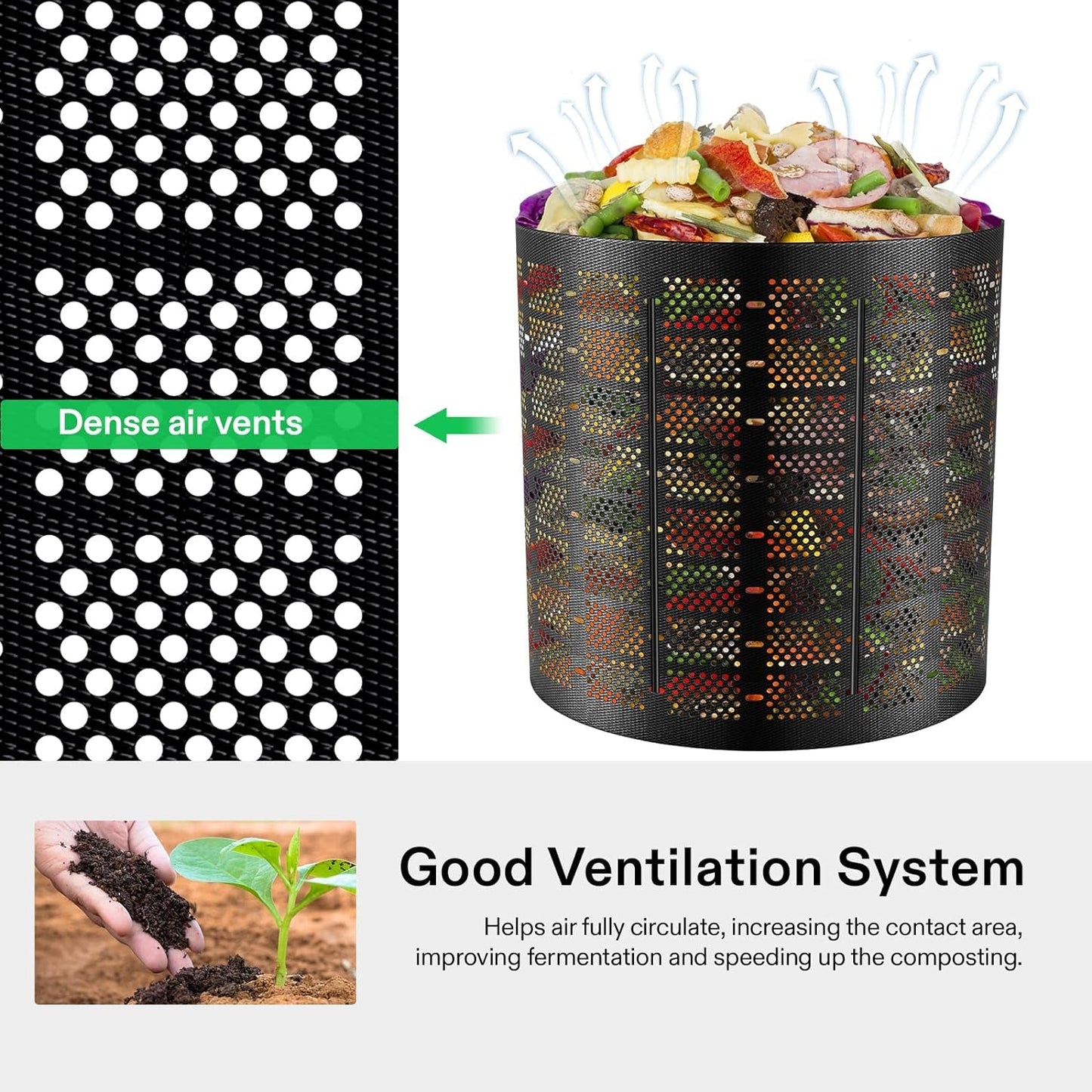 500 Gallon Expandable Outdoor Compost Bin - Easy Setup, Large Capacity (Black with Gloves) - Nourishment Tapestry