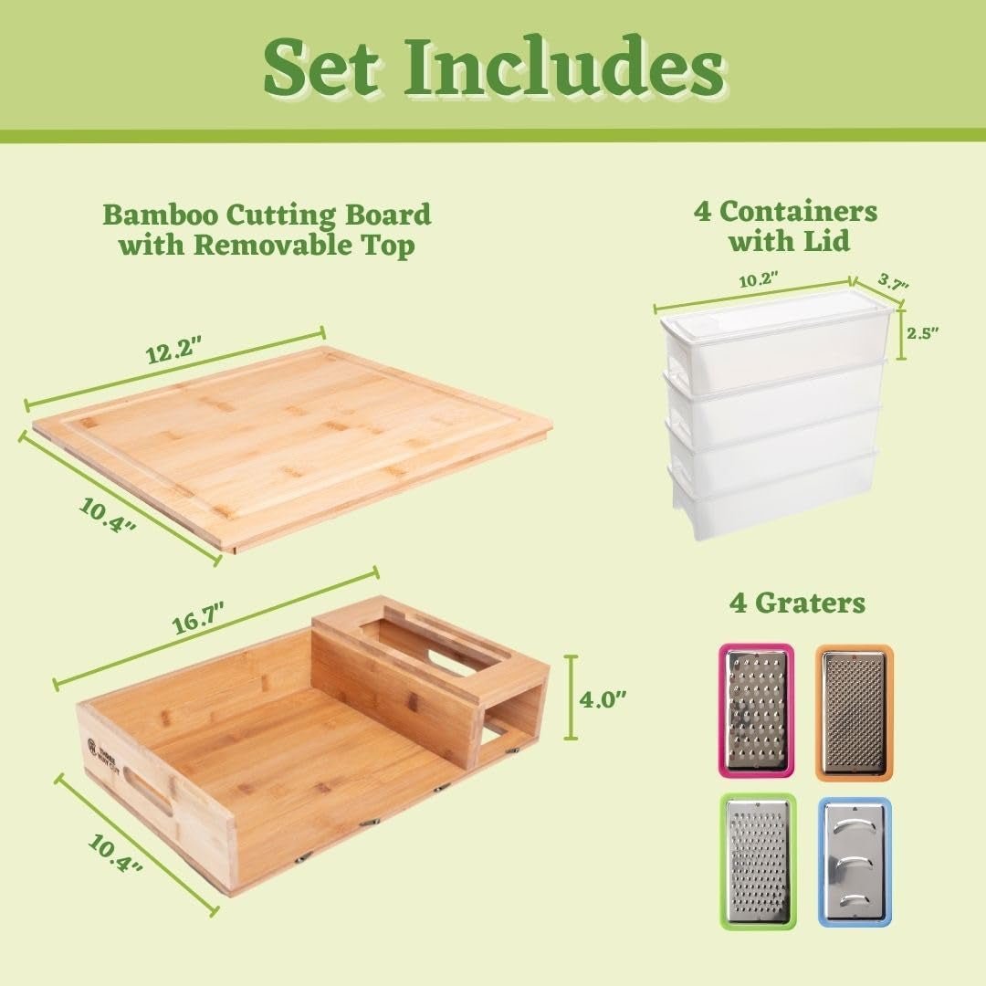 All - in - One Bamboo Meal Prep Station: Cutting Board, Containers, Shredder & Storage - Ultimate Kitchen Tool Set - Nourishment Tapestry