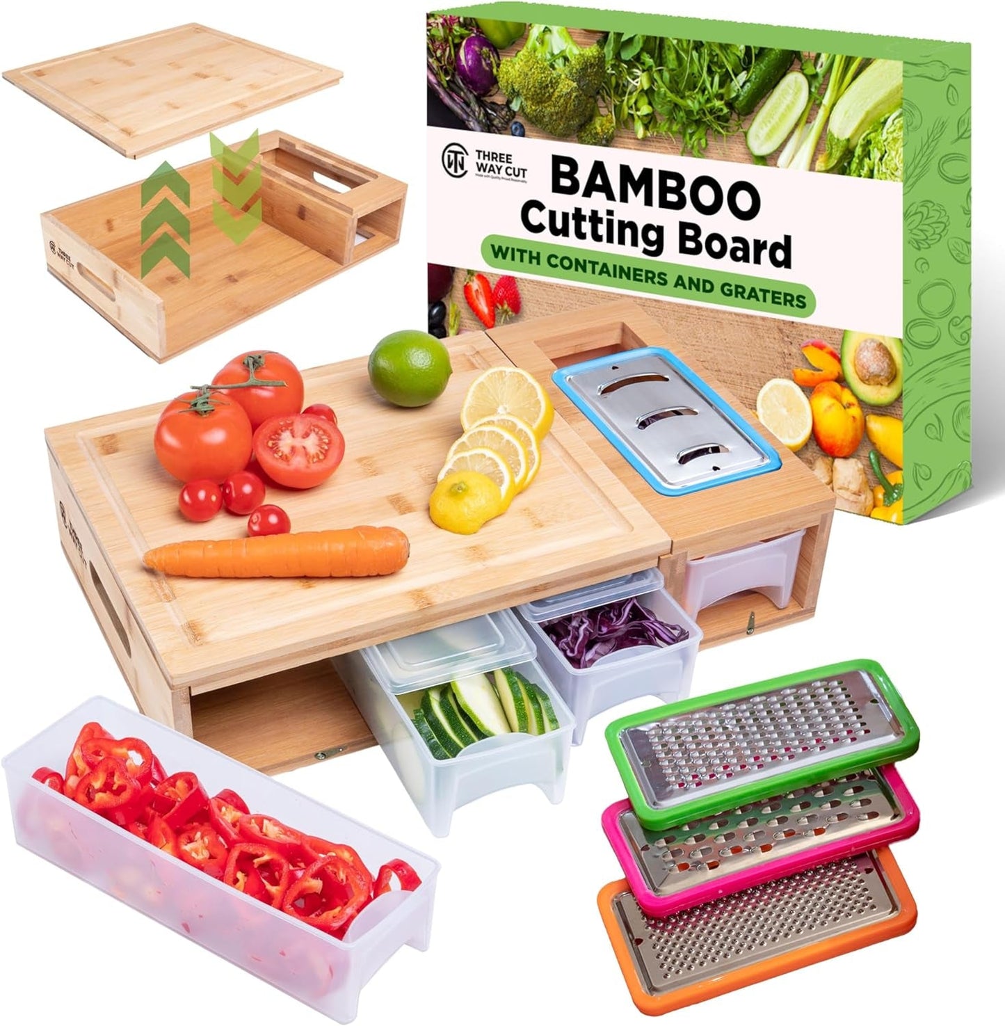 All - in - One Bamboo Meal Prep Station: Cutting Board, Containers, Shredder & Storage - Ultimate Kitchen Tool Set - Nourishment Tapestry