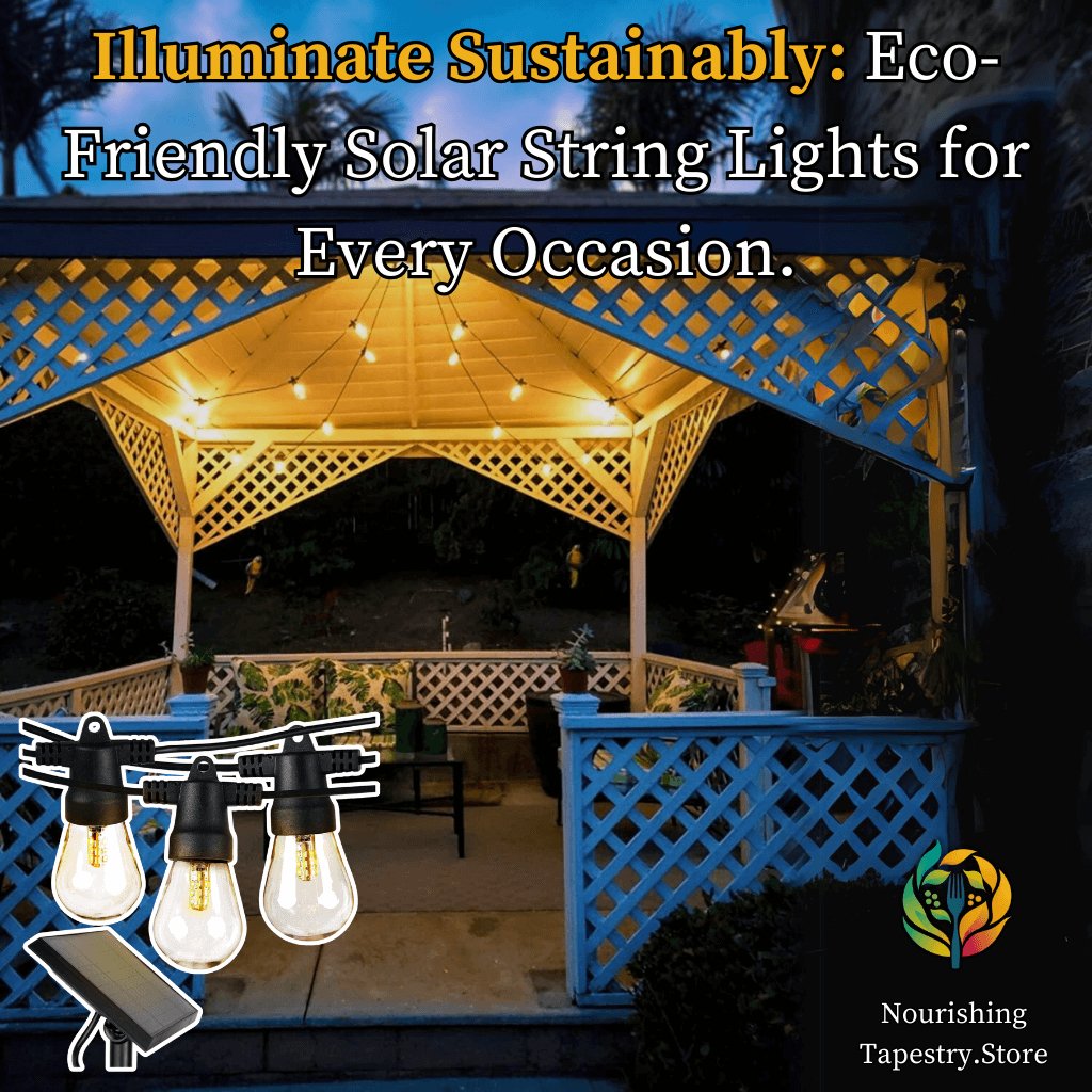 Ambience Pro Solar LED String Lights - 48ft Waterproof Outdoor Decor for Patio & Garden - Eco - Friendly Ambiance - Nourishment Tapestry