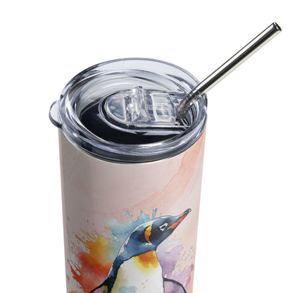 Arctic Penguin Insulated Tumbler: 24 - Hour Ice Retention, Watercolor Design, Stylish Travel Mug - Buy Now! - Nourishment Tapestry