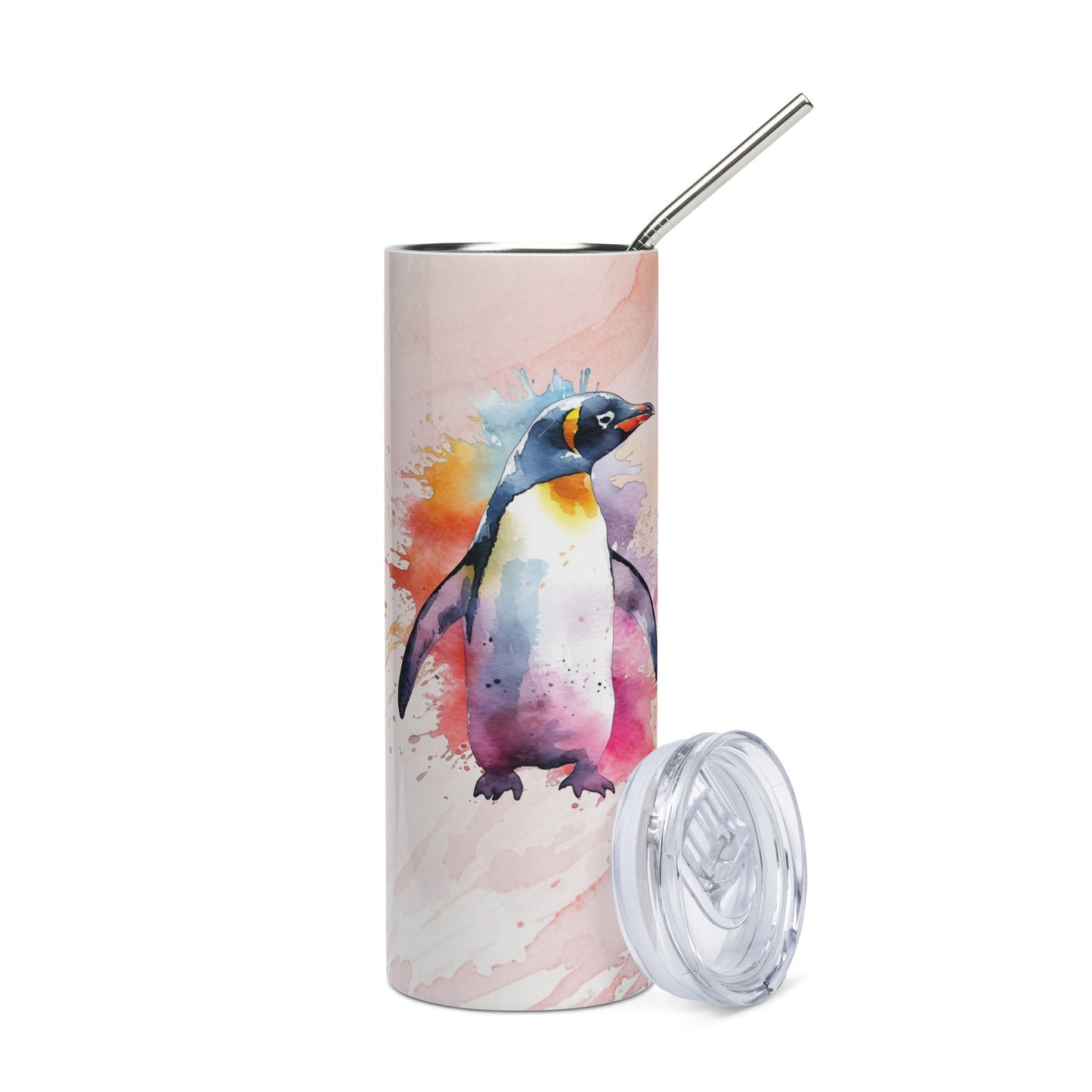 Arctic Penguin Insulated Tumbler: 24 - Hour Ice Retention, Watercolor Design, Stylish Travel Mug - Buy Now! - Nourishment Tapestry