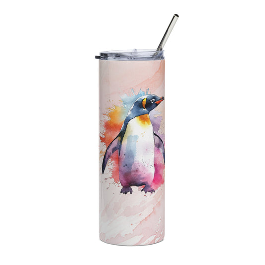 Arctic Penguin Insulated Tumbler: 24 - Hour Ice Retention, Watercolor Design, Stylish Travel Mug - Buy Now! - Nourishment Tapestry