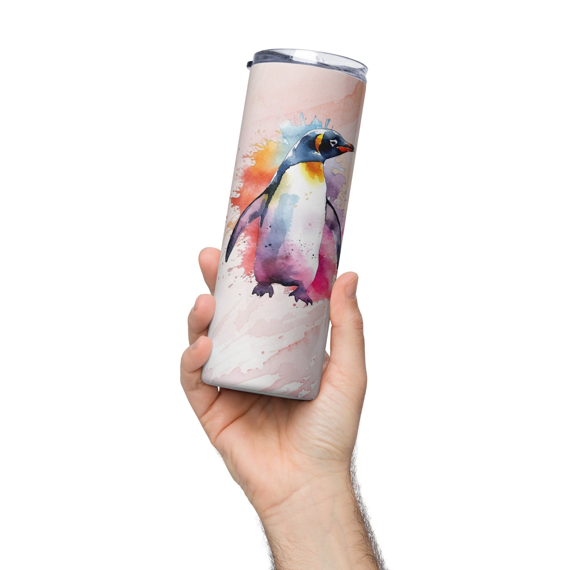 Arctic Penguin Insulated Tumbler: 24 - Hour Ice Retention, Watercolor Design, Stylish Travel Mug - Buy Now! - Nourishment Tapestry