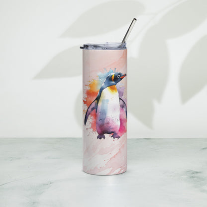 Arctic Penguin Insulated Tumbler: 24 - Hour Ice Retention, Watercolor Design, Stylish Travel Mug - Buy Now! - Nourishment Tapestry