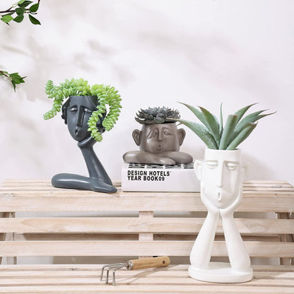 Artistic Face Planter Trio: Modern Succulent Heads for Stylish Indoor/Outdoor Decor - Nourishment Tapestry