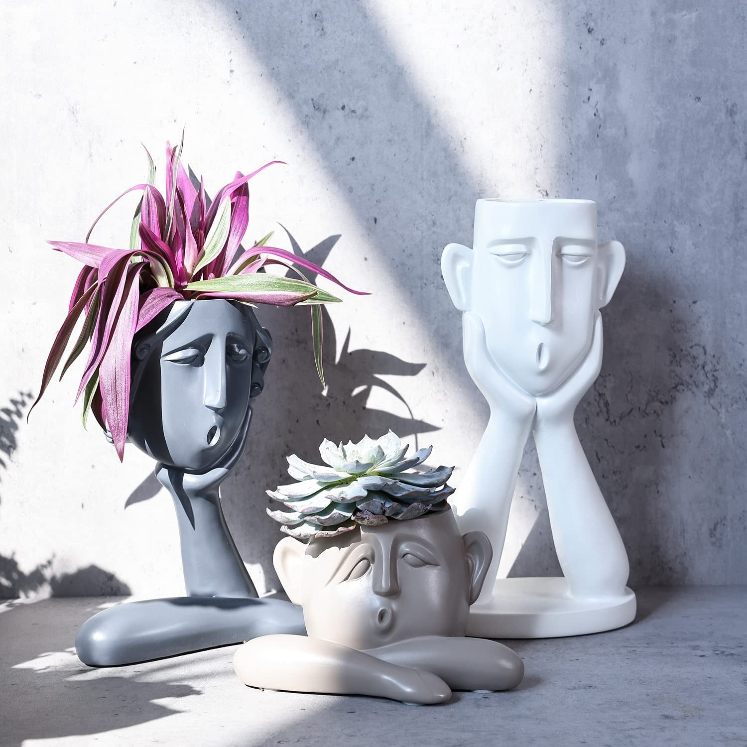 Artistic Face Planter Trio: Modern Succulent Heads for Stylish Indoor/Outdoor Decor - Nourishment Tapestry