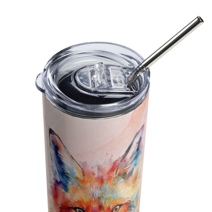 Artistic Fox Tumbler: 20oz Stainless Steel Mug with Watercolor Design - Perfect Gift for Nature Lovers - Nourishment Tapestry