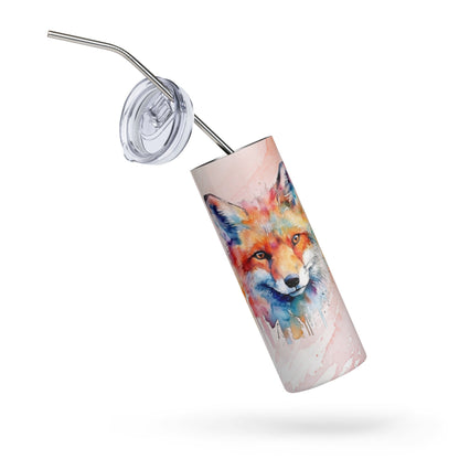 Artistic Fox Tumbler: 20oz Stainless Steel Mug with Watercolor Design - Perfect Gift for Nature Lovers - Nourishment Tapestry