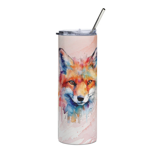 Artistic Fox Tumbler: 20oz Stainless Steel Mug with Watercolor Design - Perfect Gift for Nature Lovers - Nourishment Tapestry