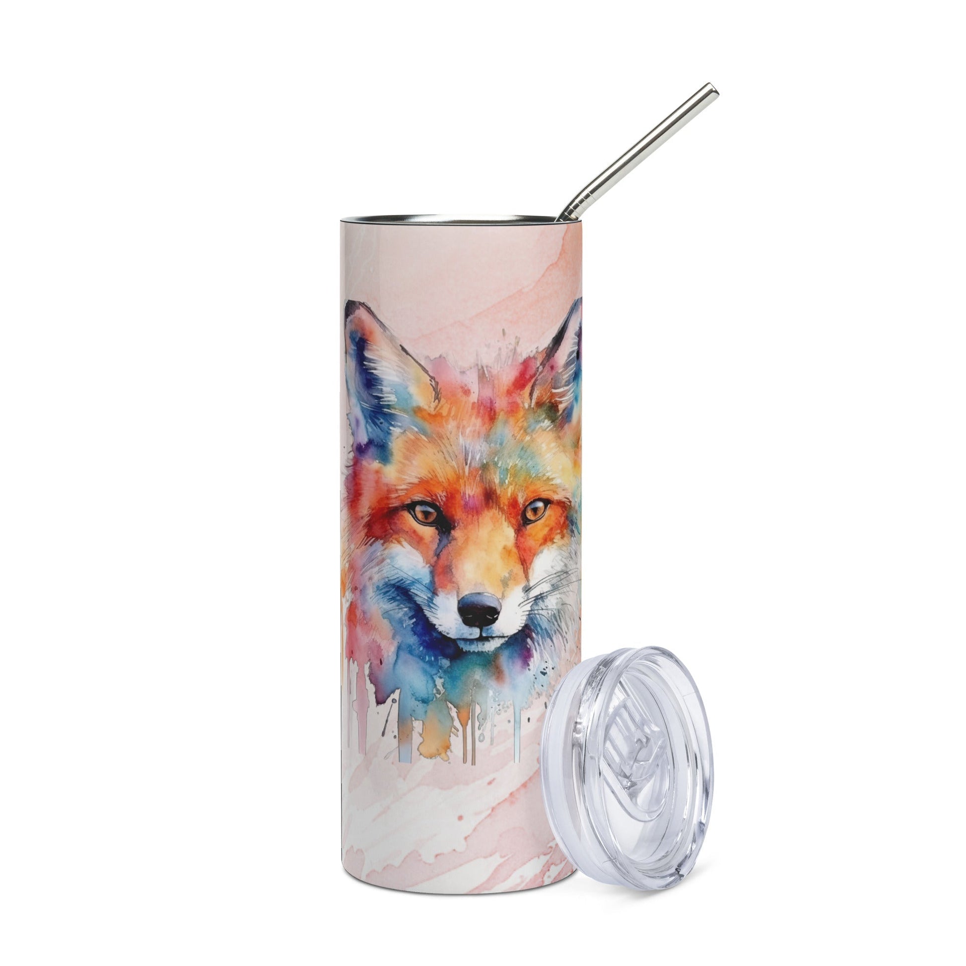 Artistic Fox Tumbler: 20oz Stainless Steel Mug with Watercolor Design - Perfect Gift for Nature Lovers - Nourishment Tapestry