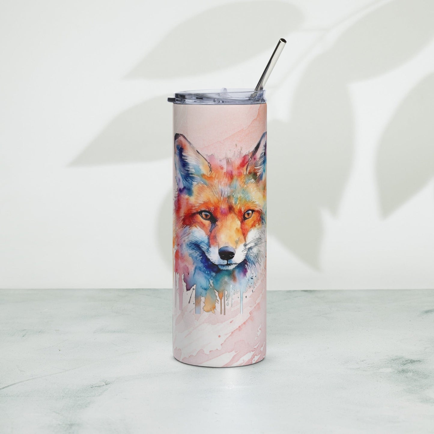 Artistic Fox Tumbler: 20oz Stainless Steel Mug with Watercolor Design - Perfect Gift for Nature Lovers - Nourishment Tapestry