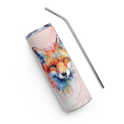 Artistic Fox Tumbler: 20oz Stainless Steel Mug with Watercolor Design - Perfect Gift for Nature Lovers - Nourishment Tapestry