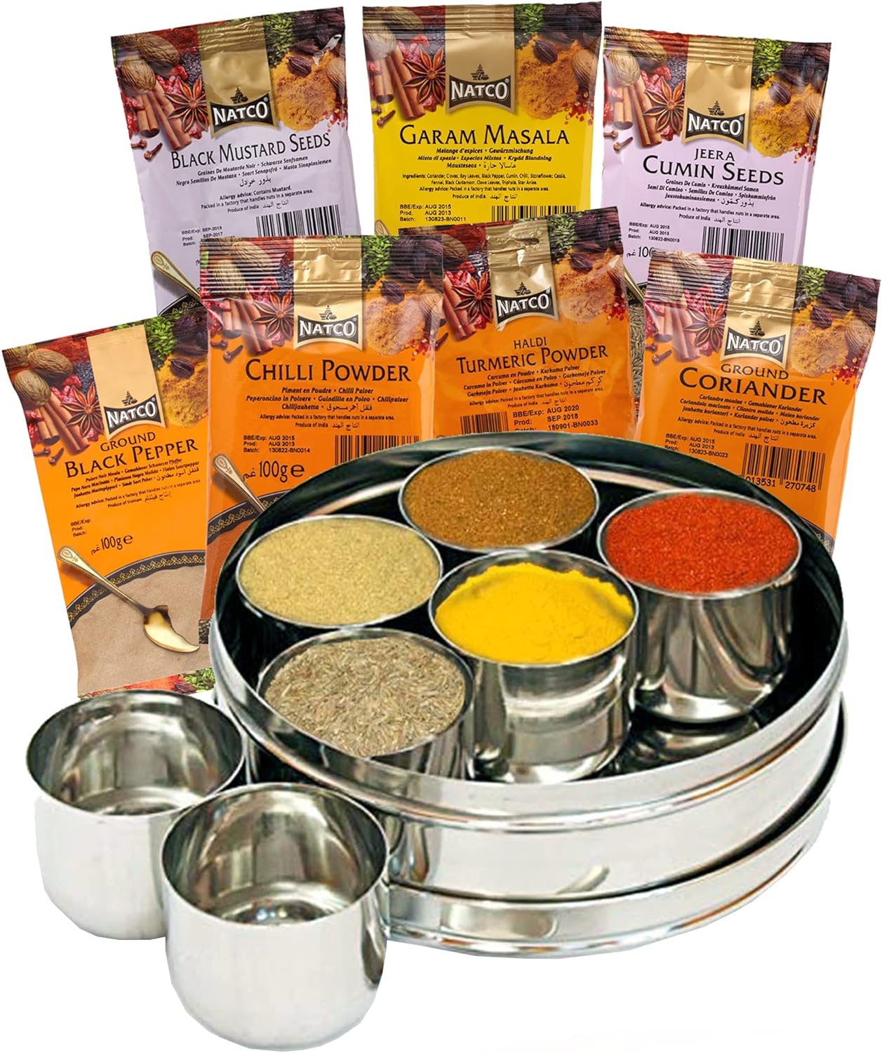 Authentic 7 - Spice Indian Masala Set: Premium Stainless Steel Dabba for Flavorful Home Cooking - Nourishment Tapestry