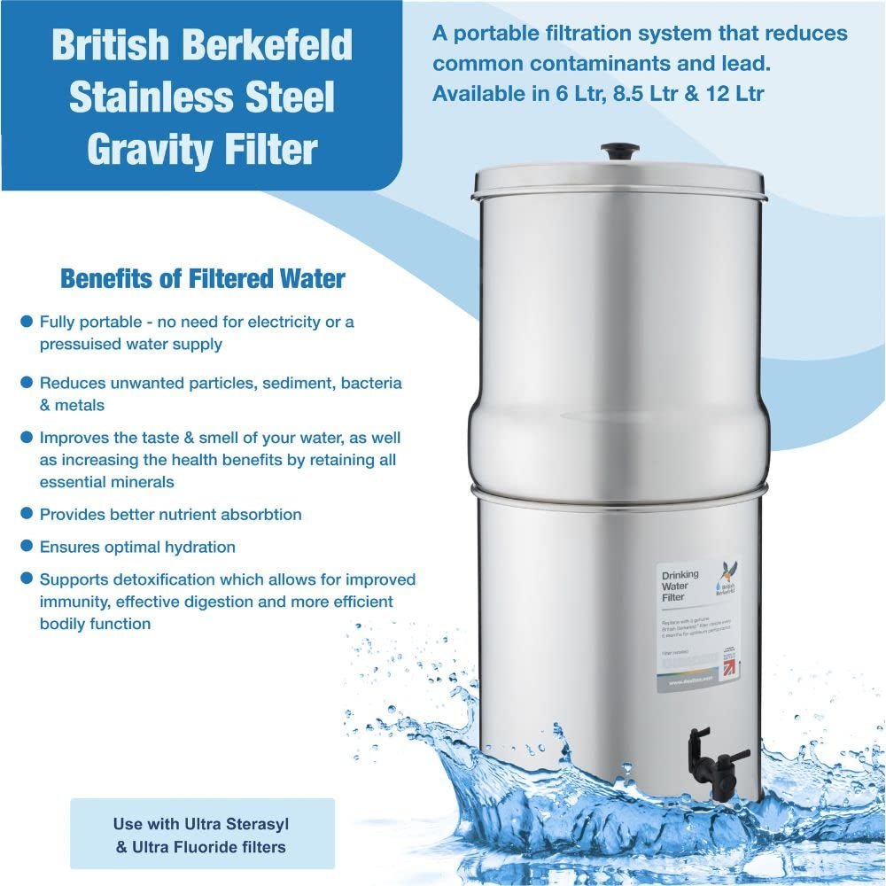 Berkey Stainless Steel Water Filter System - 6L Capacity with 2 NSF Certified Ceramic Cartridges - Nourishment Tapestry