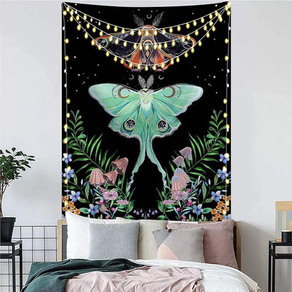 Butterfly Vertical Black Tapestry Wall Hanging Mushroom Floral Aesthetic Tapestry (73X95Cm) for Bedroom, Dorm, Living Room - Nourishment Tapestry